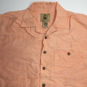 Joe Marlin Mens Peach Tropical Palm Print Hawaiian Button Shirt Orange Sz Large